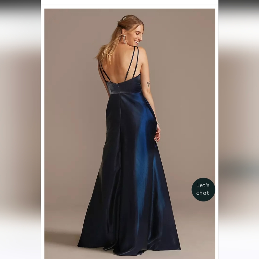 Davids Bridal V-Neck Satin Ball Gown with Crystal Strap Details Size 22 - Picture 2 of 10